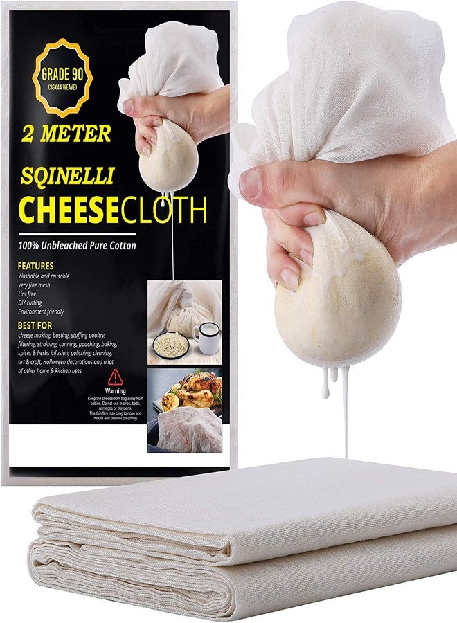 SQINELLI Muslin Cloth, Cheesecloth, Grade 90, 2 Meter, Reusable, 100% Unbleached Cotton Fabric, Ultra Fine Cheese Cloth for Cooking - Nut Milk Bag, Strainer, Filter - Image 1